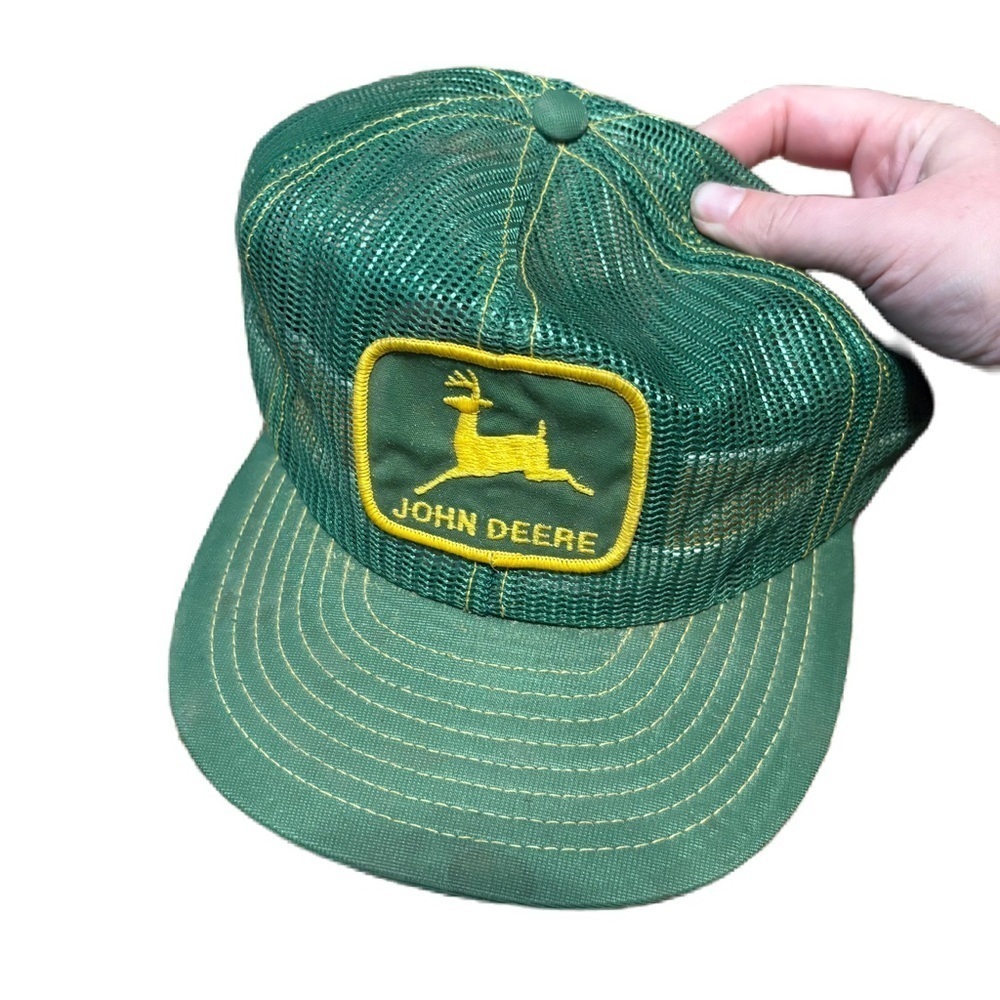 Vintage John Deere Green Snapback Trucker All Mesh Hat Louisville MFG Co USA